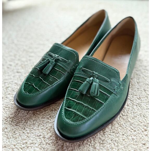 Talbots Shoes - Talbots Leighton 8.5 Emerald Green Leather Tassel Loafers Classic Preppy Flats